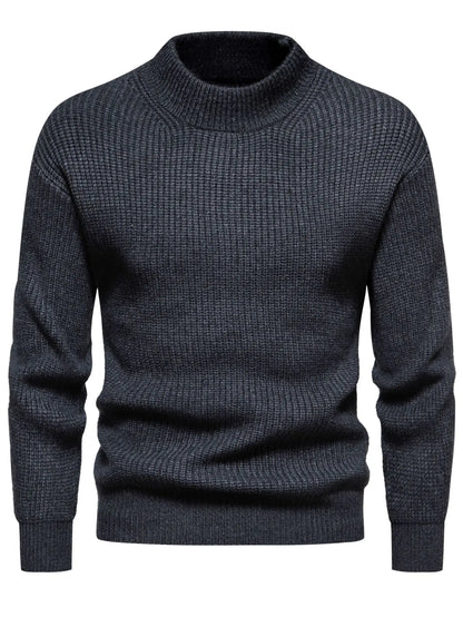 Men's Winter Knitted Crewneck Sweater - Mock Turtleneck
