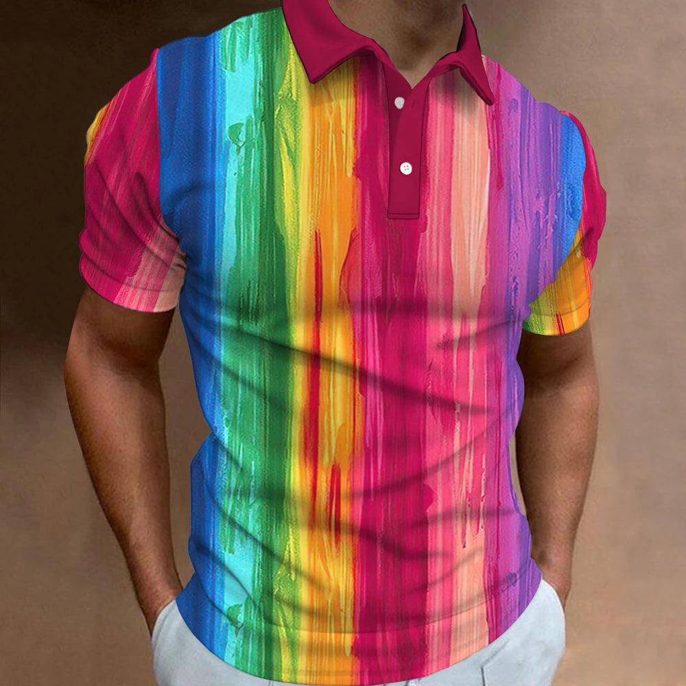 Polo imprimé arc-en-ciel 3D pour homme