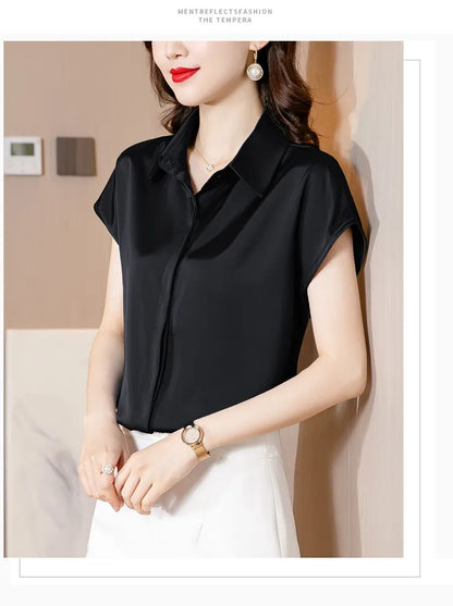 Women's Silk Satin Polo Vintage Blouse