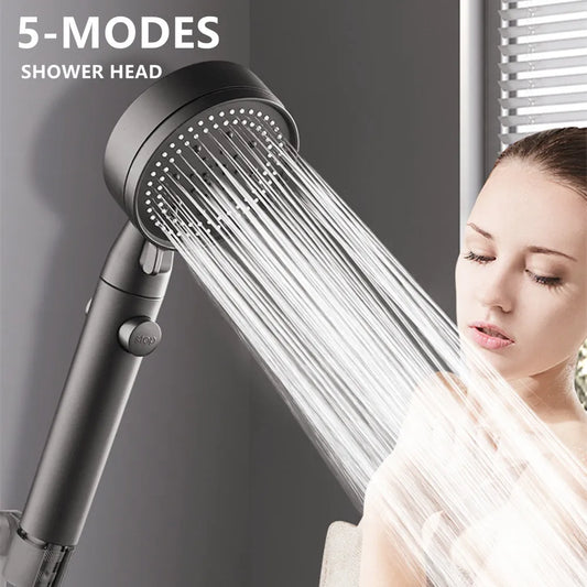 Adjustable High-Pressure Shower Head with 5 Modes and Hose