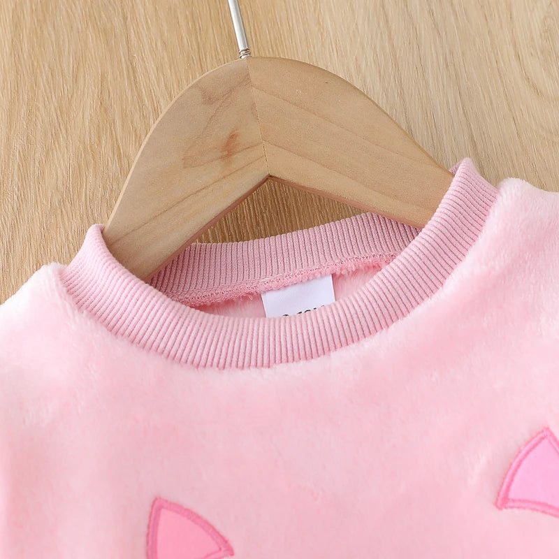 2PCS Autumn & Winter Cat Embroidered Kids Long Sleeve