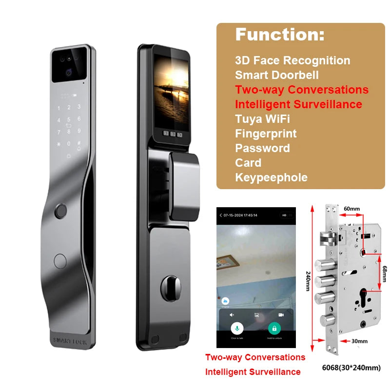 Tuya App Smart Fingerprint Door Lock with Camera