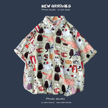 Chemise hawaïenne ample à imprimé dessin animé - Hauts à manches courtes