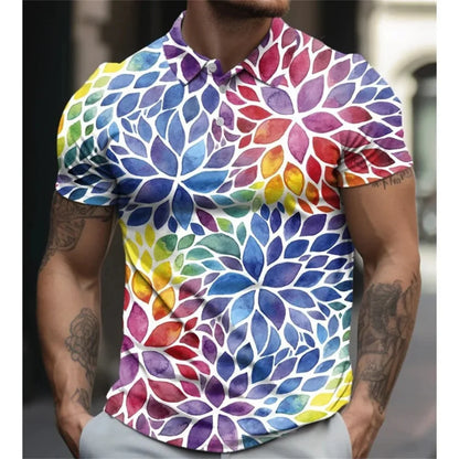 3D Rainbow Print Polo Shirt for Men