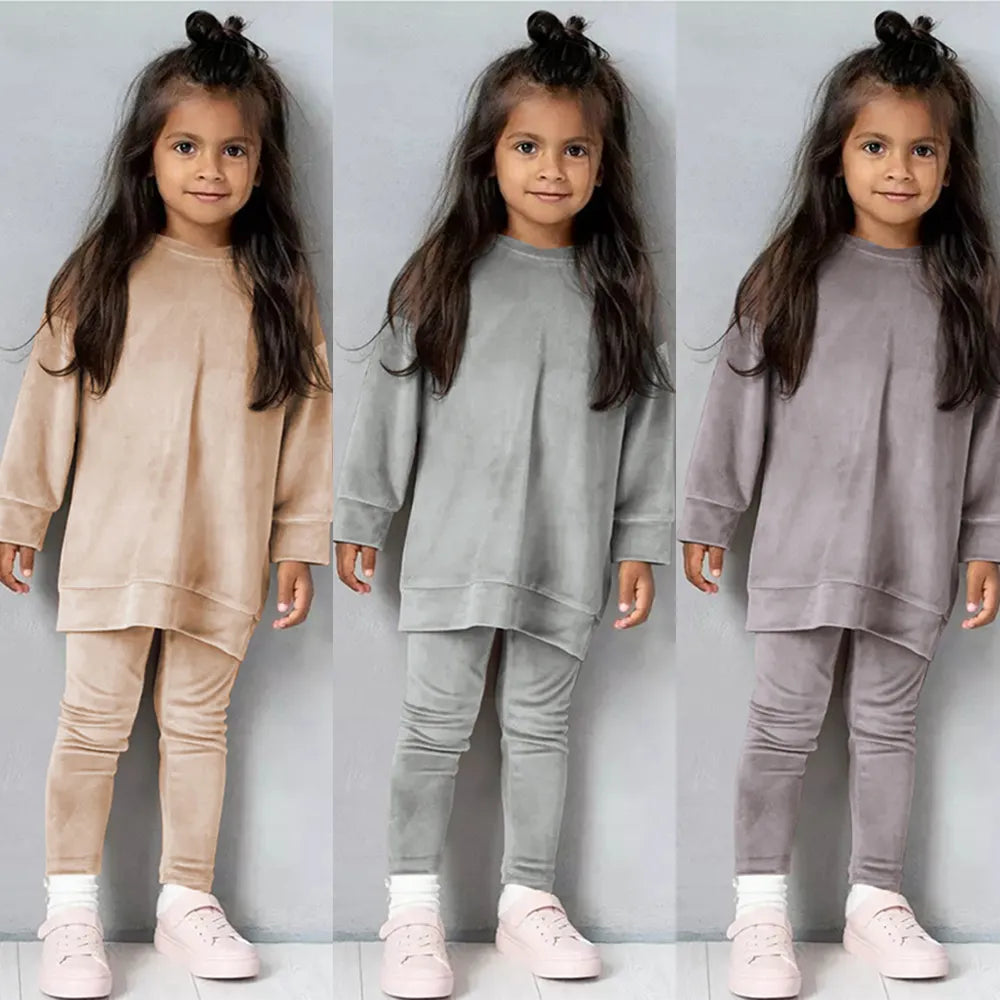 Costume de printemps en velours pour enfants, ensemble pull avec pantalon