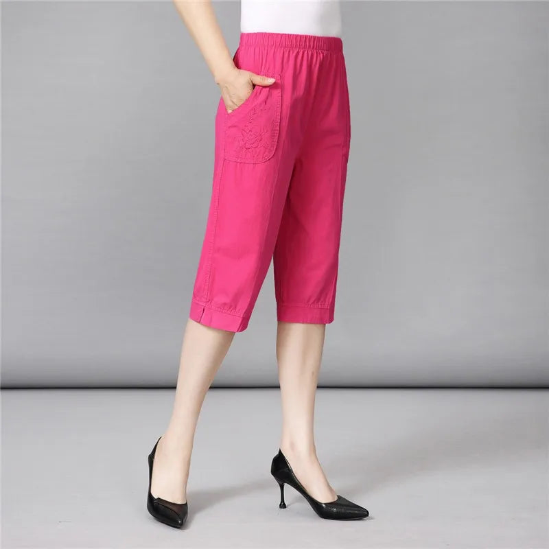 Loose Cotton Cropped Pants for Women