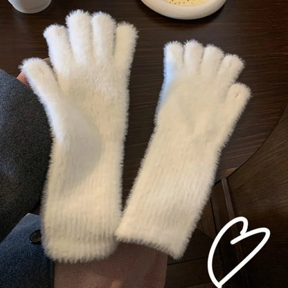 Gants d'hiver tricotés épais en laine de vison doux