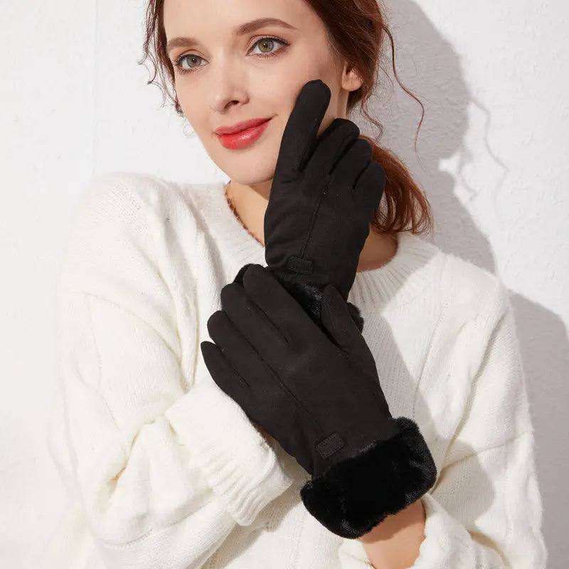 Women's Winter Furry Gloves - Full-Finger Touchscreen Mittens