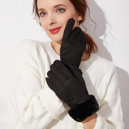 Gants d'hiver en fourrure pour femmes - Mitaines à écran tactile avec doigts complets