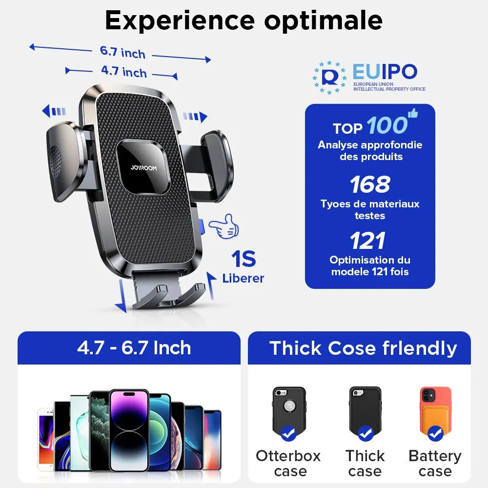 Support de téléphone de tableau de bord pour voiture, vue la plus large à 360°, 9 pouces, flexible