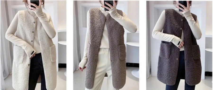 Stylish Medium-Length Lamb Wool Vest Jacket
