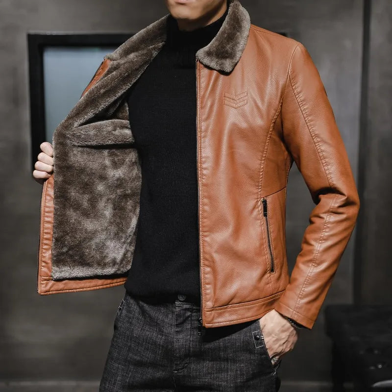 Men's Leather Jacket Velvet Lined Trend