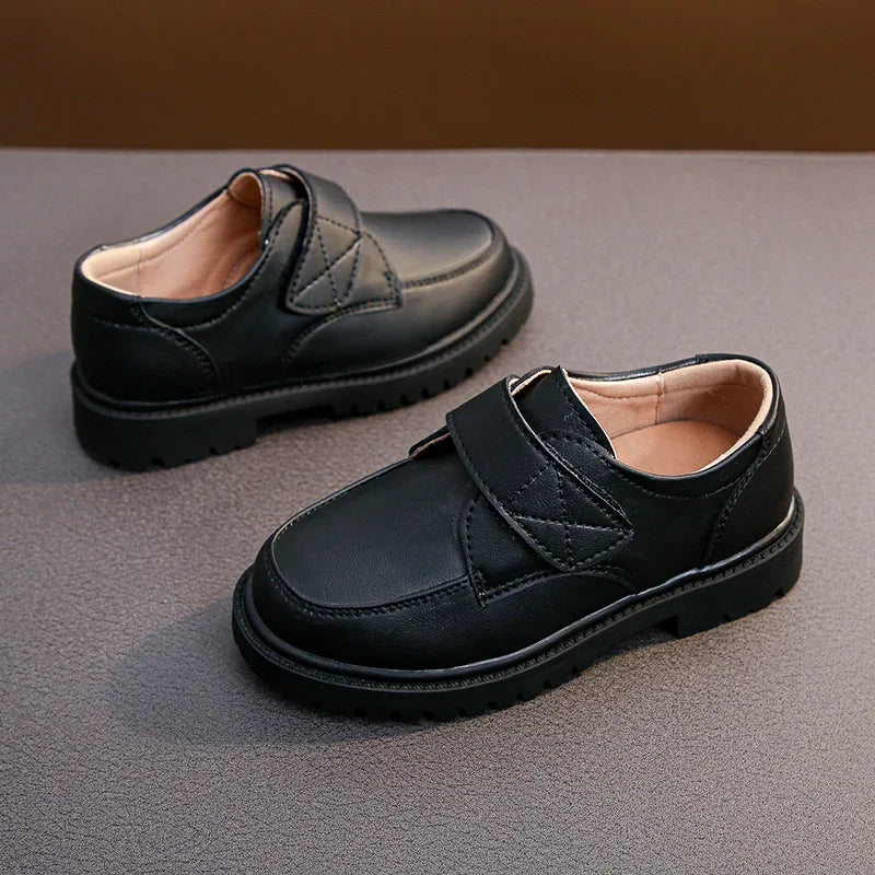 Boys Black Leather Loafers Uniform Shoes