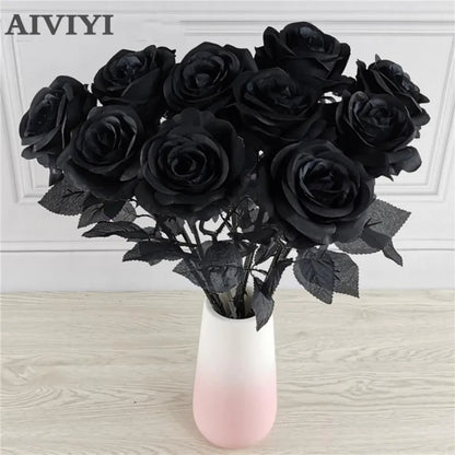 5pcs Silk Black Rose Heads for Home and Event Decor