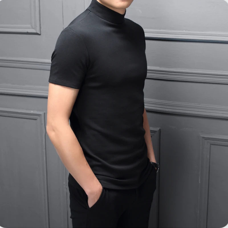 Men Half high Collar Short Sleeve Slim Body T-Shirt