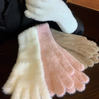 Gants d'hiver tricotés épais en laine de vison doux