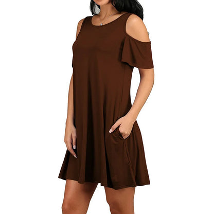 Women's Elegant Off Shoulder Short Sleeve O-Neck A-Line Dress