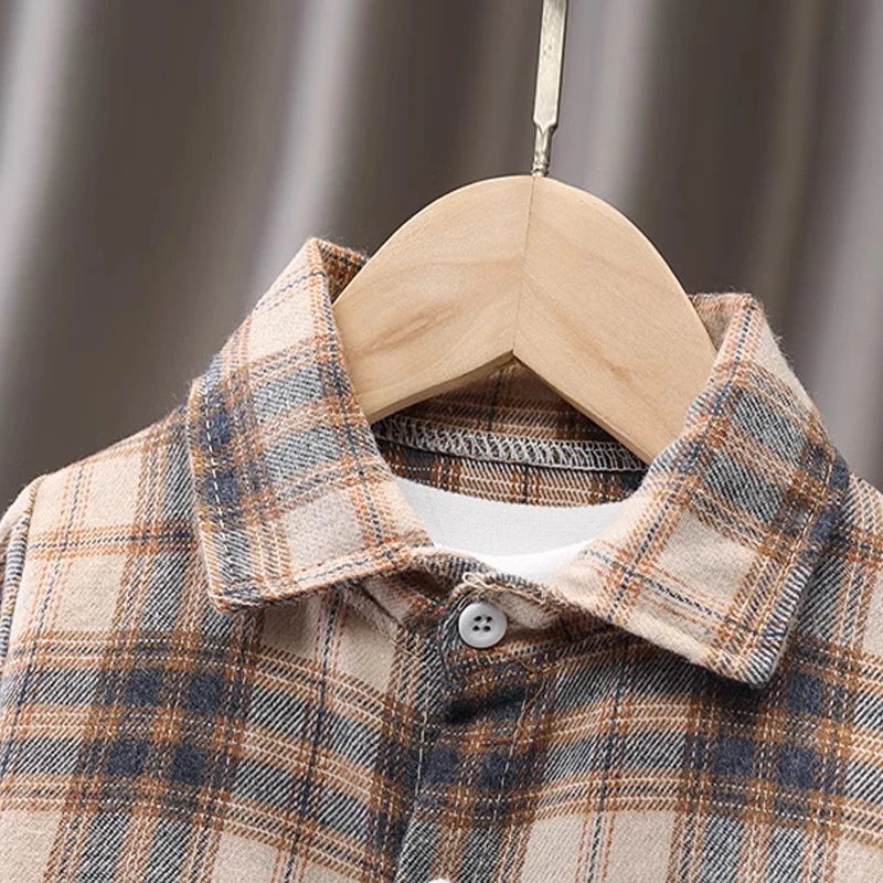 IENENS Spring Plaid Cotton Shirt for Kids