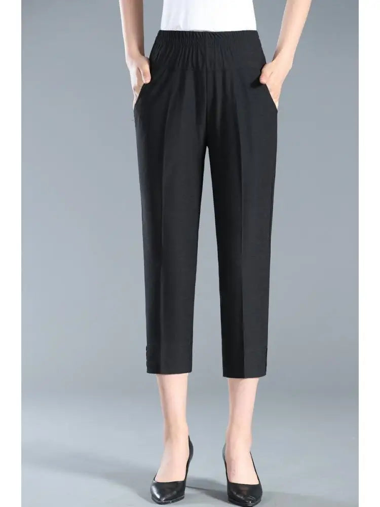 Slim High-Waist Capri Pants for Office