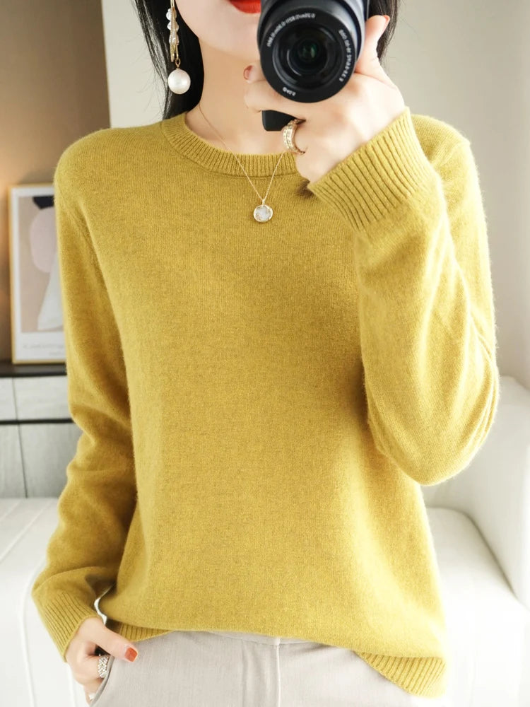 Women's Winter Round Neck 100% Merino Wool Sweater