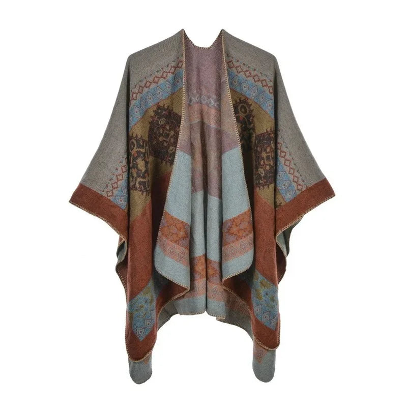 Winter Fashion Poncho Cape with Imitation Cashmere