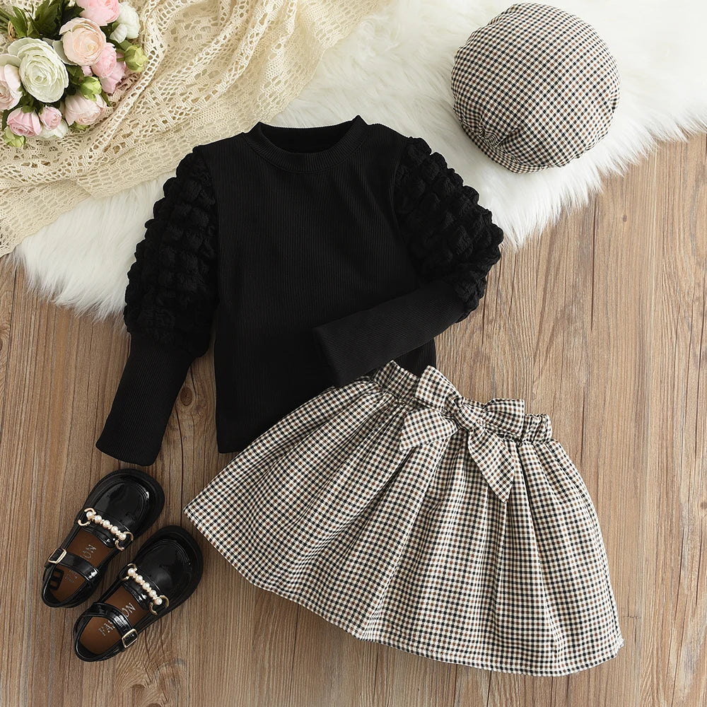 Girls' Round Neck Top & Plaid Set