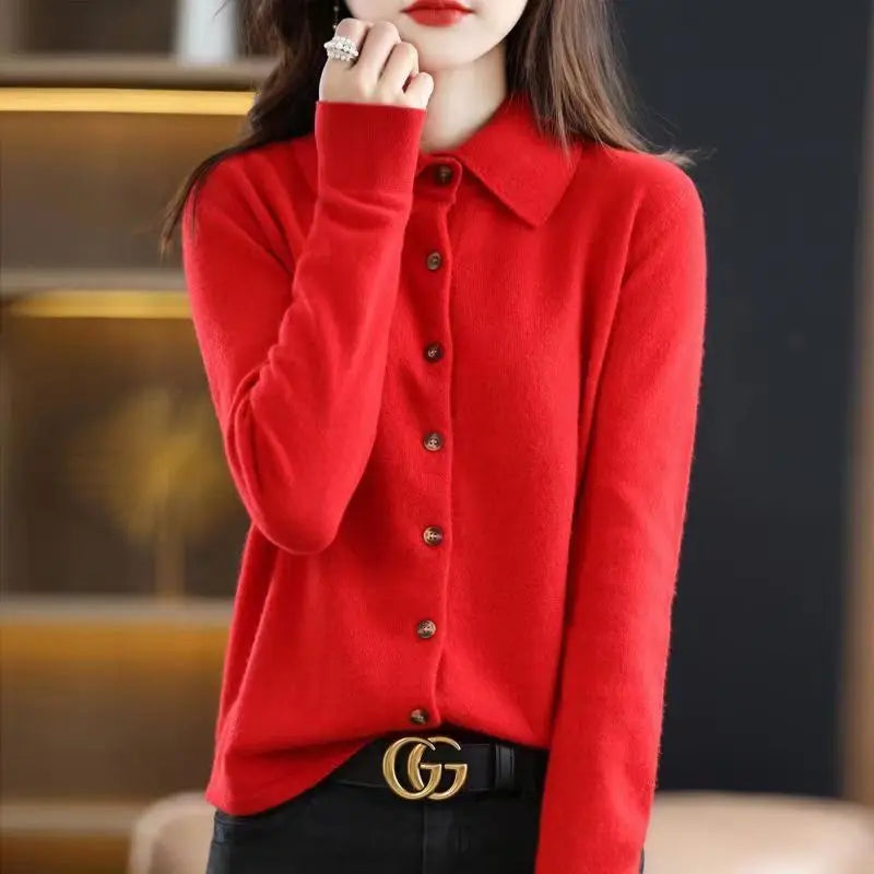 Stylish POLO Collar Knitted Sweater for Spring