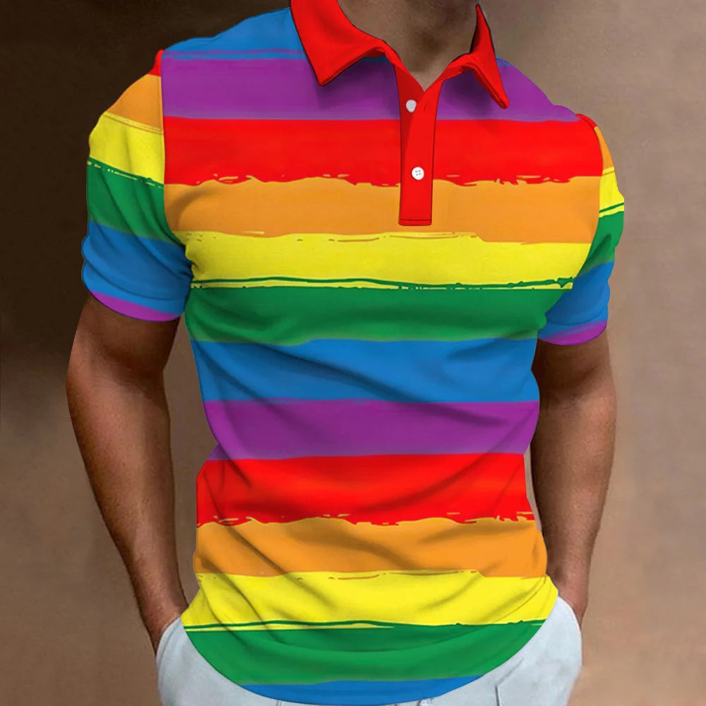 Polo imprimé arc-en-ciel 3D pour homme