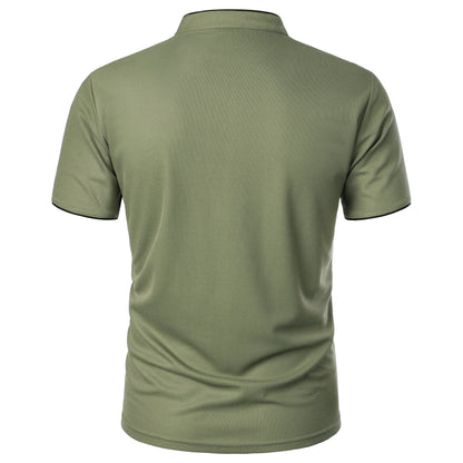 Men's solid color short-sleeved stand Neck T-shirt