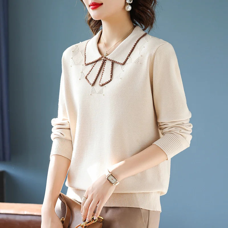 Autumn Bow Detail Knit Sweater for Women