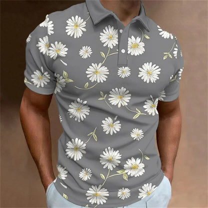 Polo pour homme à la mode, imprimé en 3D, motif floral, revers, manches courtes, haut d'été, nouveau, loisirs, vacances, rue, vêtements respirants