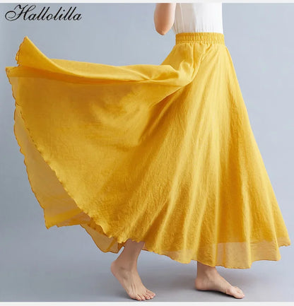 Elegant Cotton Linen Maxi Skirt
