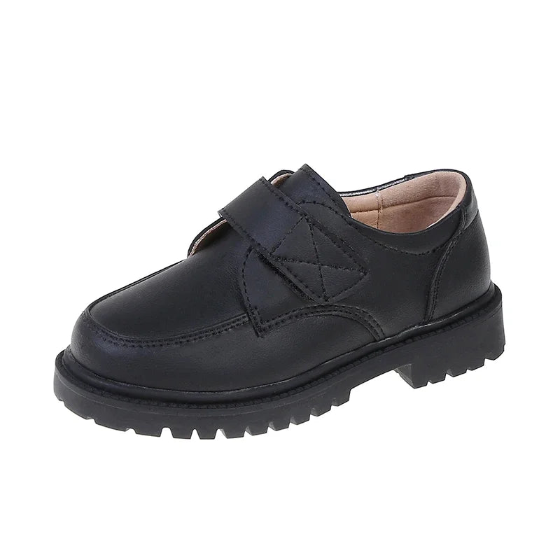 Boys Black Leather Loafers Uniform Shoes