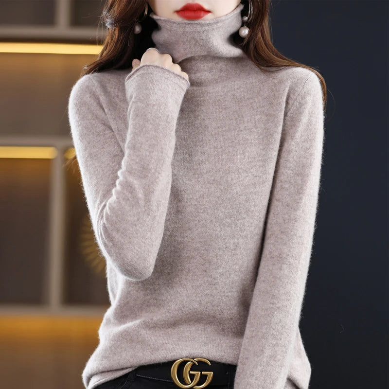 100% Wool Turtleneck Pullover: High-End Loose Fit