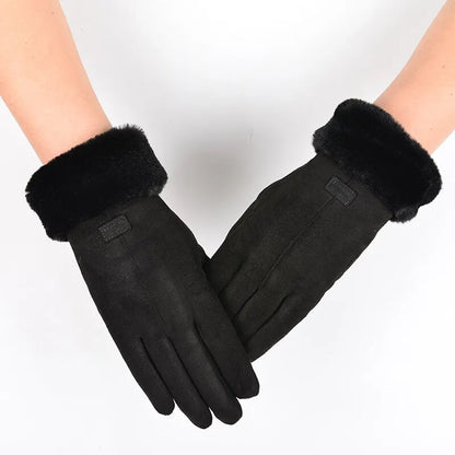 Gants d'hiver en fourrure pour femmes - Mitaines à écran tactile avec doigts complets