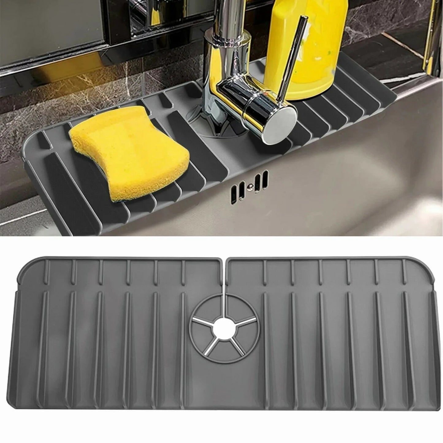 Tapis de robinet d'évier en silicone avec égouttoir en éponge
