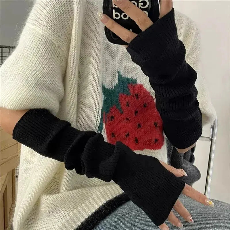 Women Fingerless Knitted Mittens – Winter Arm Warmers