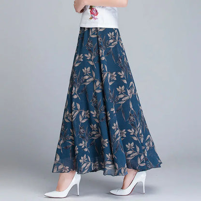 High Waist A-Line Print Chiffon Skirt