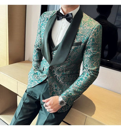 3-Piece High-Density Jacquard Men's Wedding Suit