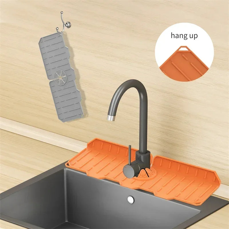 Silicone Sink Faucet Mat with Sponge Drain Rack