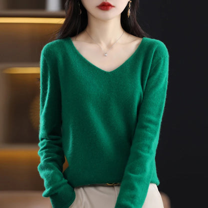 Women's knitted V Neck Merino Wool Sweater
