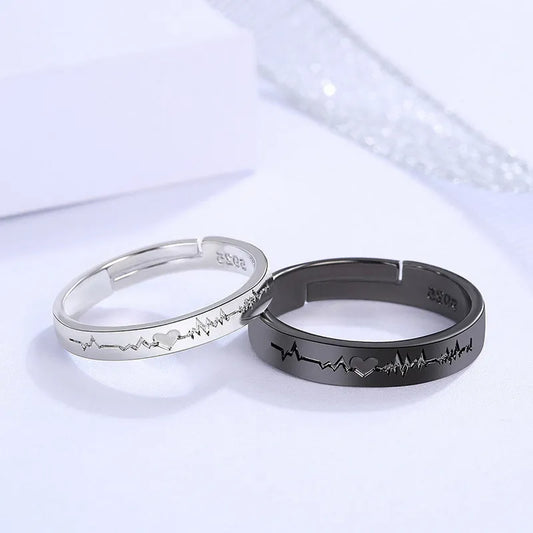 Romantic Punk Heart ECG Couple Rings Valentine's Gift