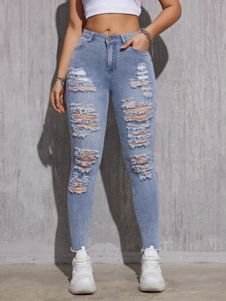 Chic Mid-Waist Stretch Pencil Jeans for Women