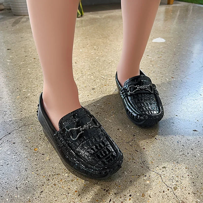 Boys Leather Round-toe Flat Loafers Moccasins