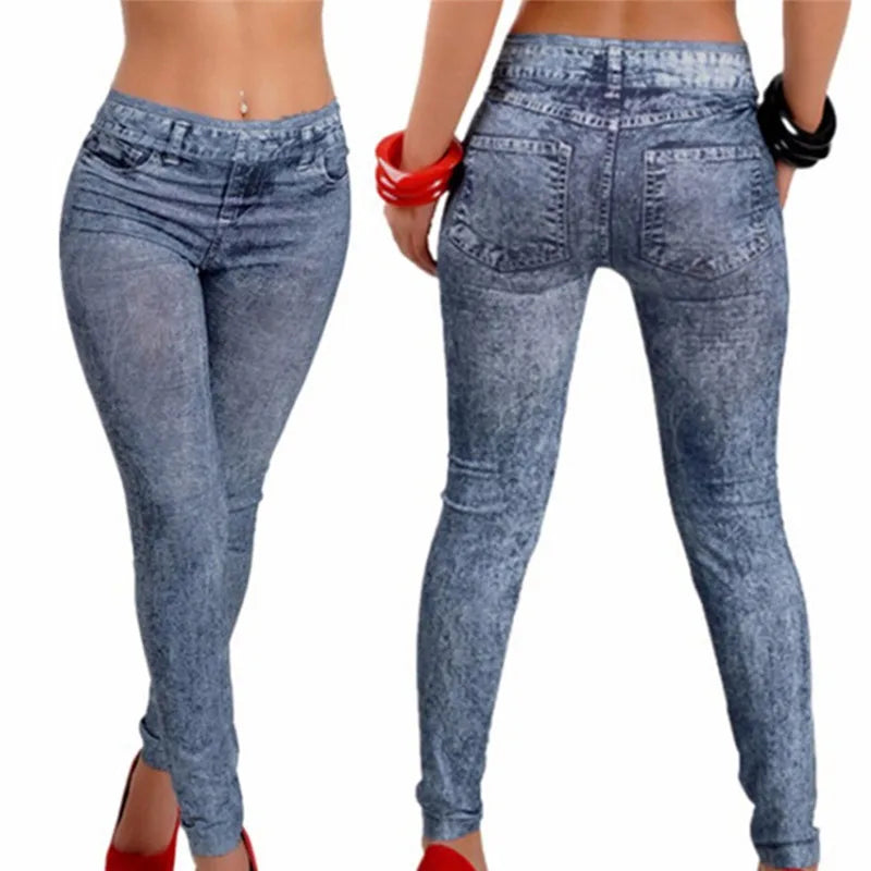 New Women's Stretch Plus Elastic Faux Jean Leggings