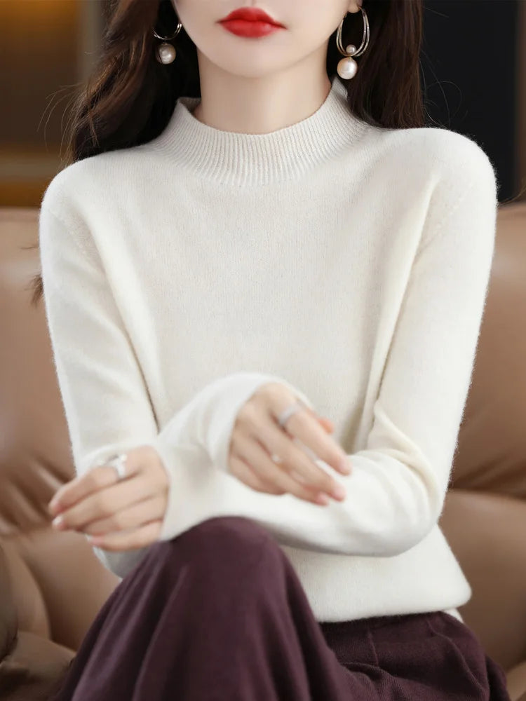 Merino Wool Semi-Neck Women Cashmere Sweater