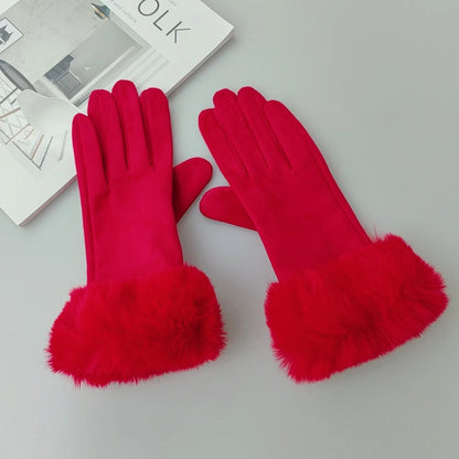 Gants d'hiver en daim et fausse fourrure de lapin