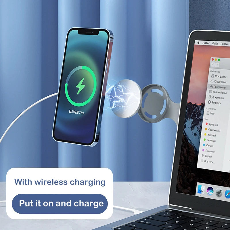 Laptop Side Phone Holder and magnetic Wireless Charging Stand