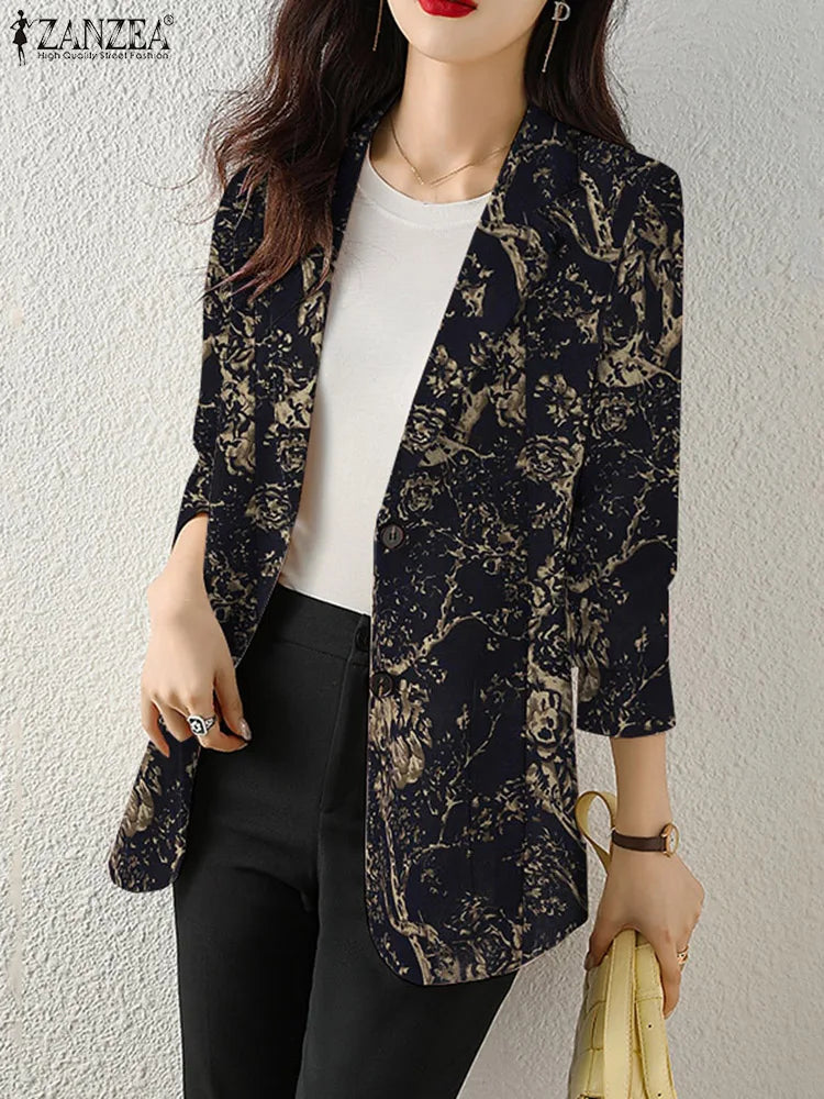 Retro Floral Autumn Blazer for Women