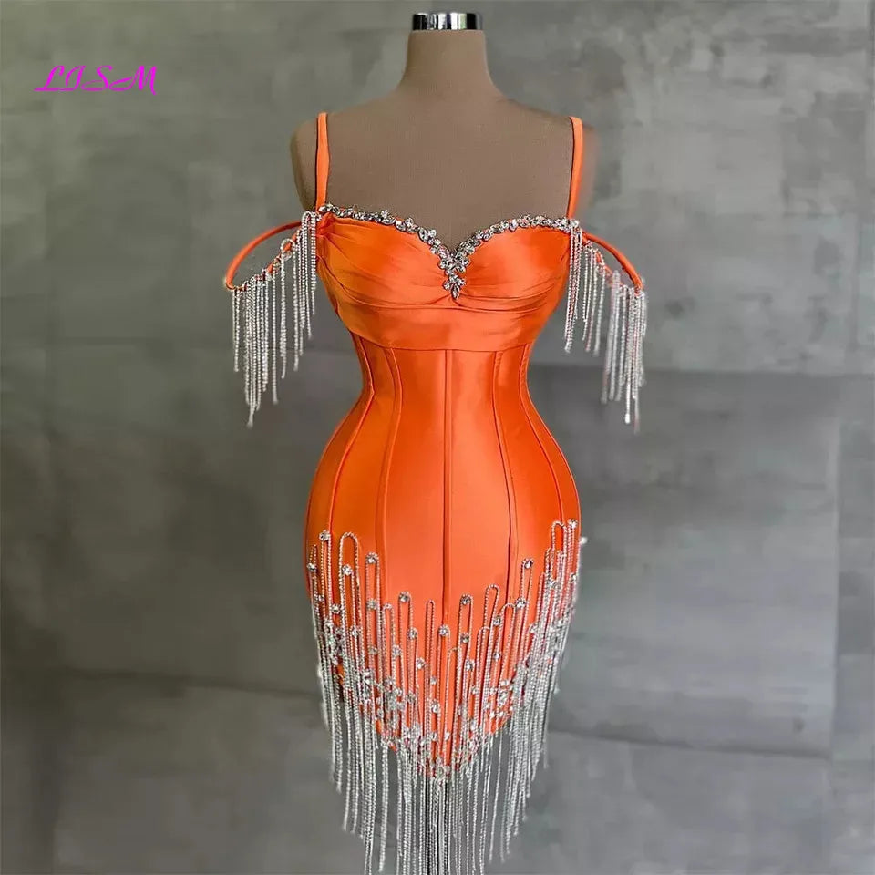 Robe de bal sirène orange cristal de luxe